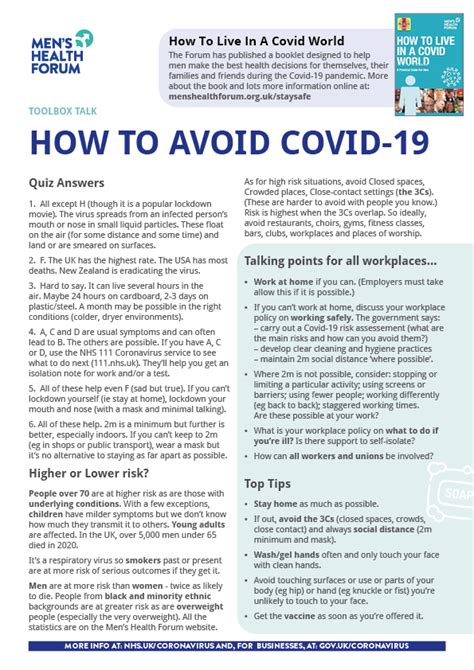 Toolbox Talk 12 How To Avoid Covid 19 Pdf Free Updated 2021 Men