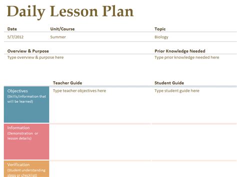 Printable Lesson Plan Template Free To Download