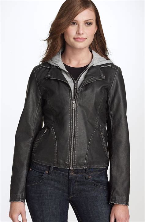 Guess Faux Leather Scuba Jacket With Jersey Hoody Nordstrom