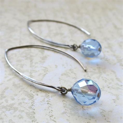 Pale Sapphire Blue Beaded Earrings Faceted Czech Glass Beads Etsy