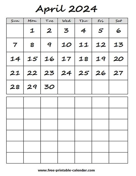 Blank 2024 April Calendar Free Printable