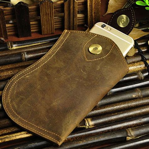 Small Mens Leather Belt Pouch Cell Phone Holster Belt Cases Waist Pouc