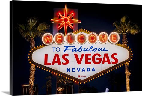 Welcome To Fabulous Las Vegas Nevada Sign At Night Wall Art Canvas