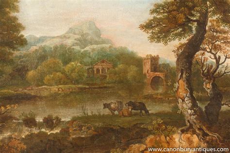 Antique Italian Tuscan Landscape Oil Painting 18th Century Pastoral Ruin