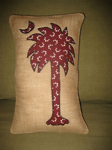 Appliqued S C Palmetto Tree USC Burlap Pillow. | Burlap pillows, Burlap crafts, Burlap