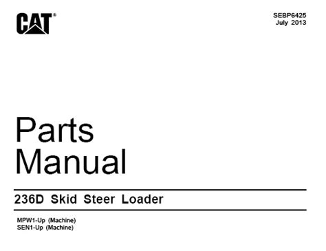 Caterpillar Cat 236d Skid Steer Loader Parts Manual Service Manual