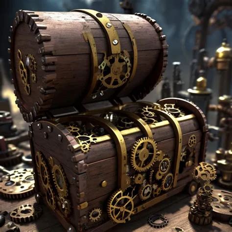 Treasure Chest Steampunk Gears Mechanical Arcane
