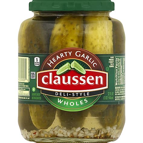 Claussen Hearty Garlic Whole Pickles 32 Fl Oz Jar Condiments And