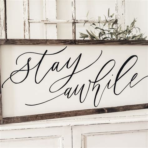 Stay Awhile Wood Sign Entryway Sign Farmhouse Wall Decor Etsy