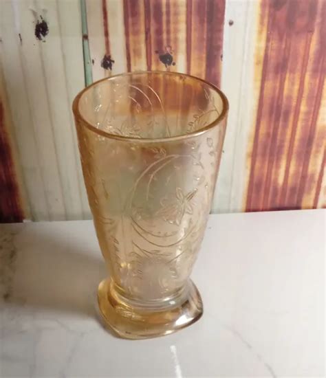 Vintage Jeannette Glass Floragold Louisa Marigold Iridescent Water Tumbler 8 99 Picclick