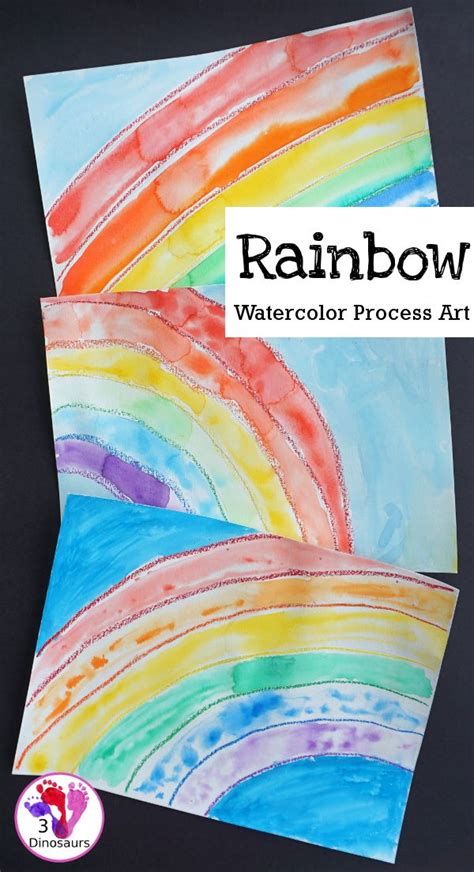 Watercolor Rainbow Process Art 3 Dinosaurs Art For