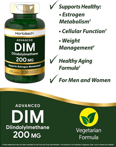 Dim Supplement 200mg Advanced Diindolylmethane 200 Veggie Capsules Vegetarian Non Gmo