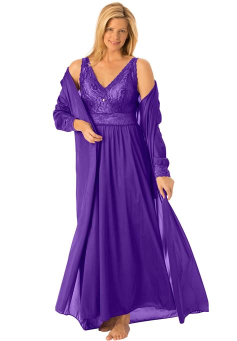 Long Tricot Peignoir Set By Amoureuse Nightgowns For Women Plus