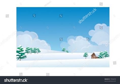 Winter Snowy Landscape On Background With Bright Blue Sky And Peaceful