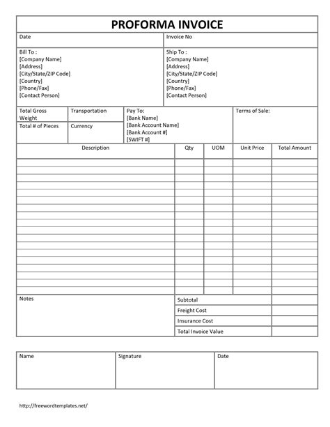 Pdf Proforma Invoice Form Word Free Printable Download Docx Zip Invoiceform