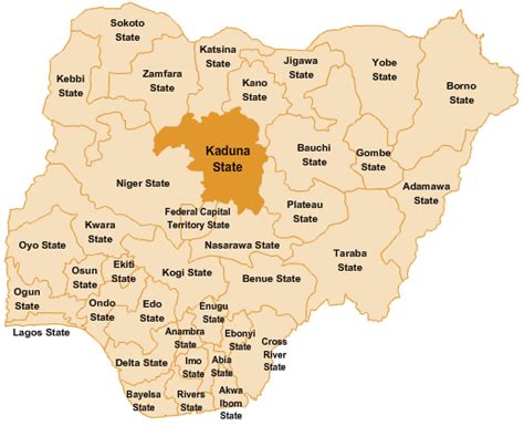 Map Of Nigeria Showing Kaduna State And Other Neighbouring States