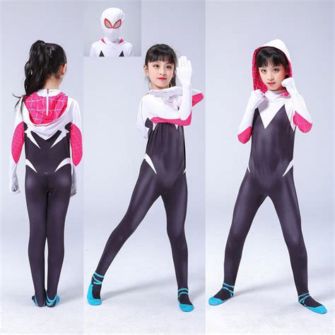 Spider Gwen Stacy Kids Costume Spiderman Halloween Cosplay Party