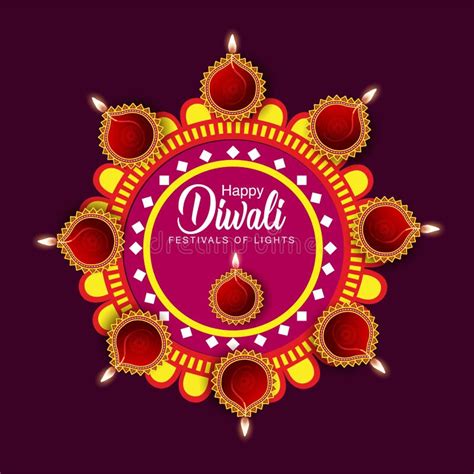 Happy Diwali Greetings Rangoli Decoration With Diya Stock Illustration