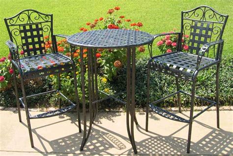 Wrought Iron Bistro Set With Bar Table And Two Barstools Patio Table