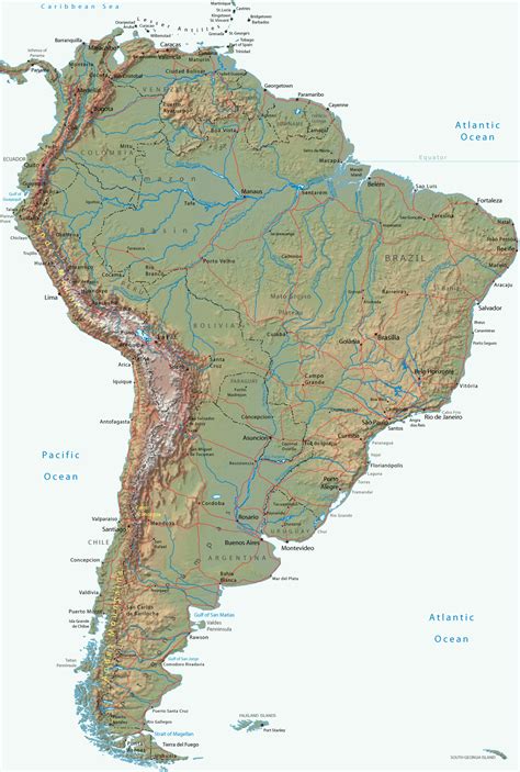 Large Political Map Of South America With Relief South America