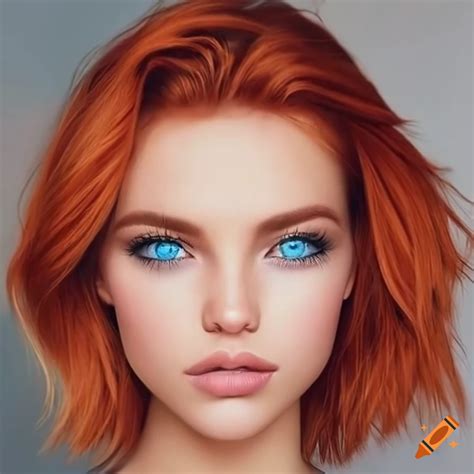 Hyperrealistic Portrait Of A Woman With Red Hair And Blue Eyes