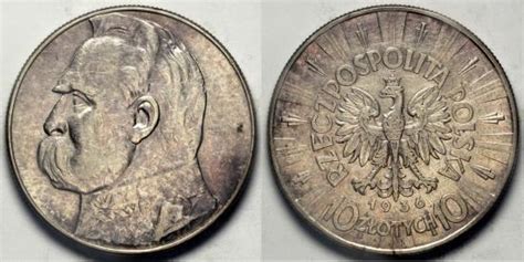 1936 W Poland 10 Zlotych Jozef Pilsudski Au Silver European Coins