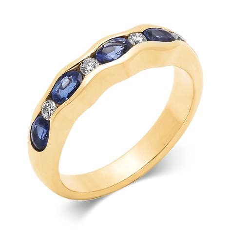 18ct Yellow Gold Sapphire And Diamond Wave Half Eternity Ring Pravins