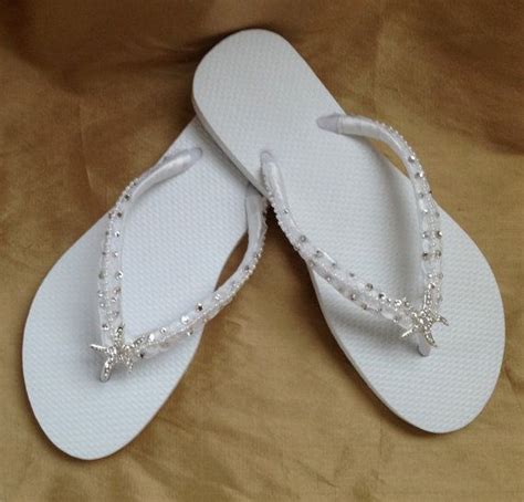 Bridal Flip Flops In White With Tropical Starfish Perfect Etsy