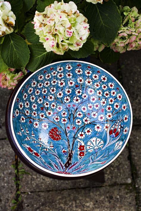 Handmade Turkish Bowl Poetic Colorful Motifs Leadfree