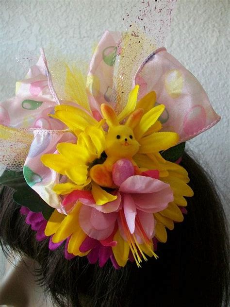 Floral Bunny Fascinator Pinks And Yellow Easter Ribbon Etsy