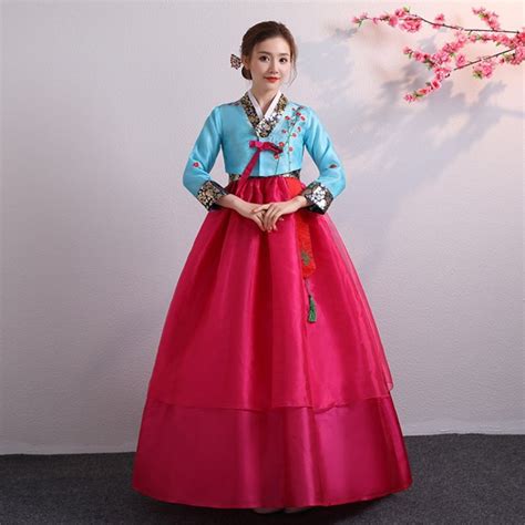 Embroidered Korean Hanbok Dress Women Oriental Traditional Palace