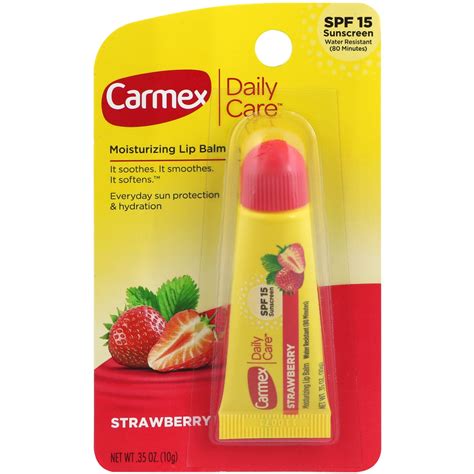 It contains natural aloe vera these are the best organic and natural lip balms or chapsticks with spf. Carmex, Daily Care Lip Balm, Strawberry, SPF 15, .35 oz ...