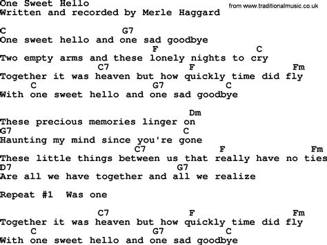 One Sweet Hello By Merle Haggard Lyrics And Chords