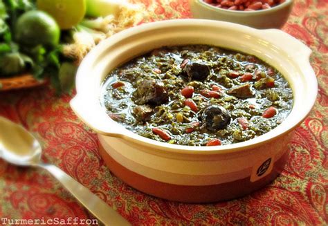 turmeric and saffron ghormeh sabzi persian herb stew