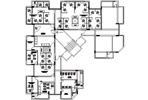 Center Line Plan Of Office Building Layout Autocad Software File Cadbull
