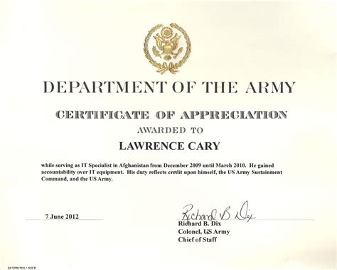 6 Army Appreciation Certificate Templates Pdf Docx Intended For