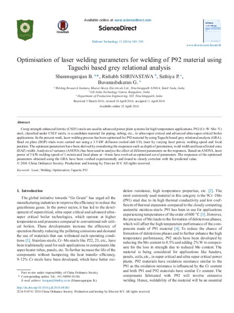 (PDF) Optimisation of laser welding parameters for welding of P92