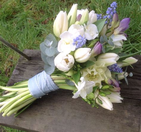 Spring Hand Tied Bouquet With British Tulips Pearl Hyacinths
