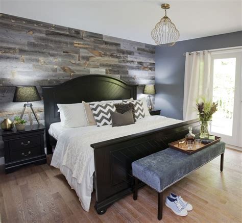 A wooden bedroom is an epitome of an earthy interior decor, and it's no less earthy when the design is modern. Feature reclaimed wood wall from The Eco Floor Store | Remodel bedroom, Wood walls bedroom ...