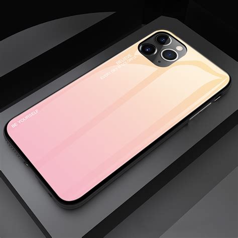For Iphone 11 Pro Max Gradient Color Glass Case Pink