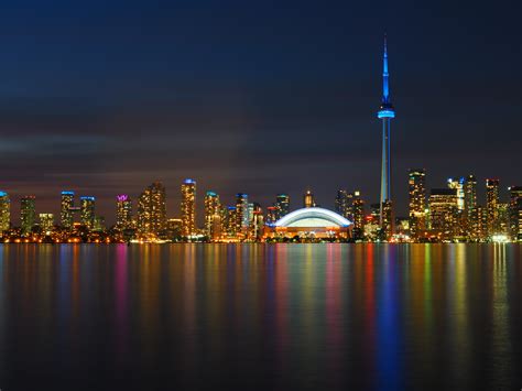 Papel Pintado Toronto Rascacielos Noche Panorama Hd Widescreen
