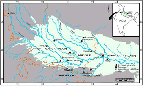 Map Of Uttar Pradesh Showing Archaeological Sites And Townships