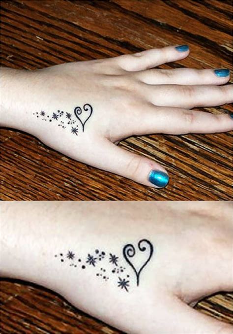 Side hand tattoo idea for girls. Great Combination tattoos design heart and star tattoo ...