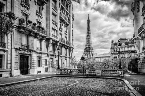 Eiffel Tower Seen From The Street In Paris France Black And White