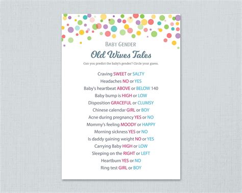 Rainbow Dots Old Wives Tales Gender Reveal Baby Shower Game Etsy