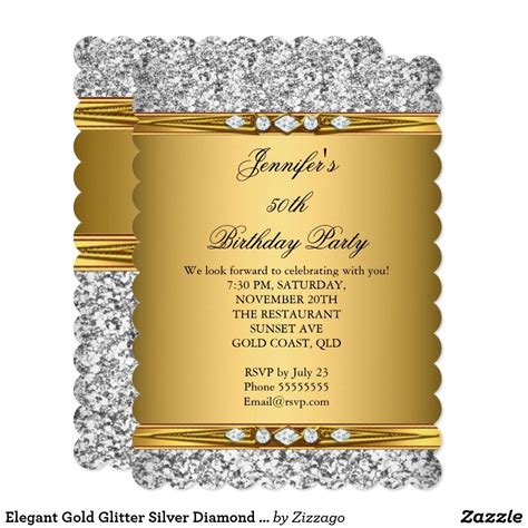 Elegant Gold Glitter Silver Diamond Birthday Party Invitation Zazzle
