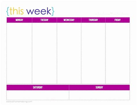 Day Weekly Calendar Printable