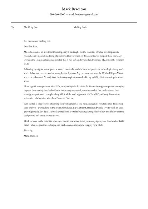 Investment Banking Cover Letter Examples And Expert Tips ·