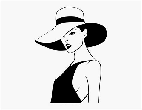 Dibujo Blanco Y Negro Silueta De Mujer Con Sombrero Hd Png Download
