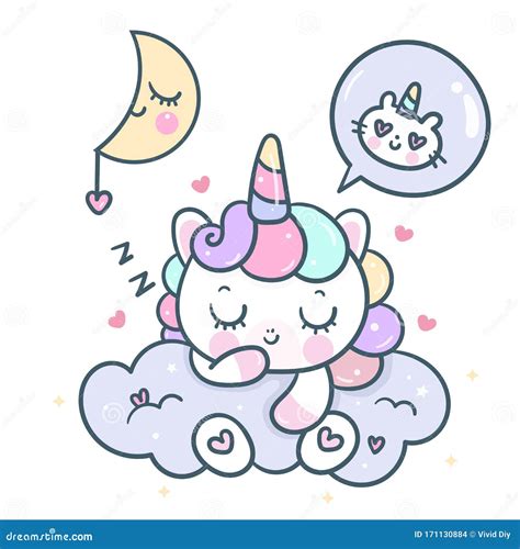 Cute Unicorn Cartoon Pony Child Vector With Magic Sleeping Time For